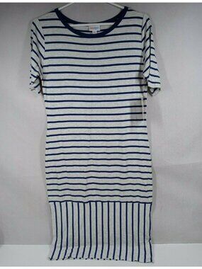 NWT LuLaRoe Julia Pencil Dress Light Gray With Blue Stripes Size Medium